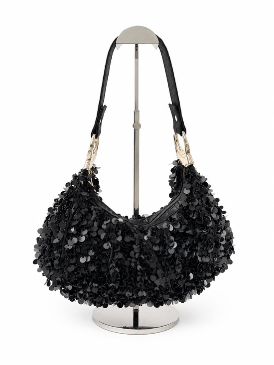 Handbags - Black Sequin Hobo Shoulder Bag